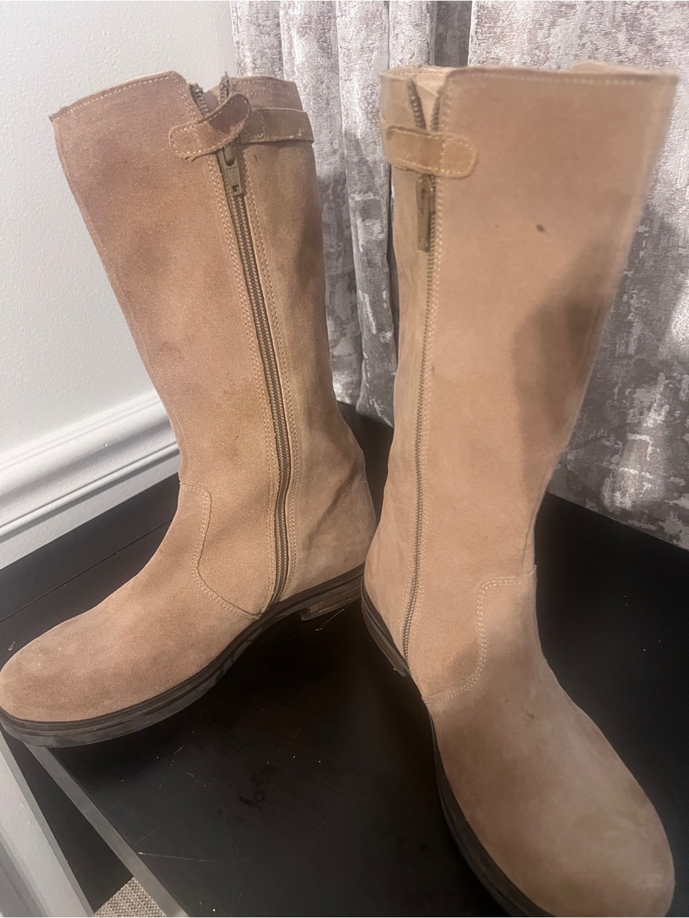 Lands' End Suede Mid-Calf Riding Boots in Tan